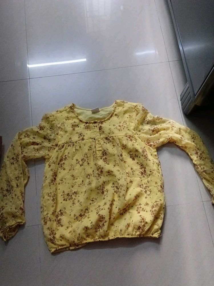 Yellow Floral Print Long Sleeve Top