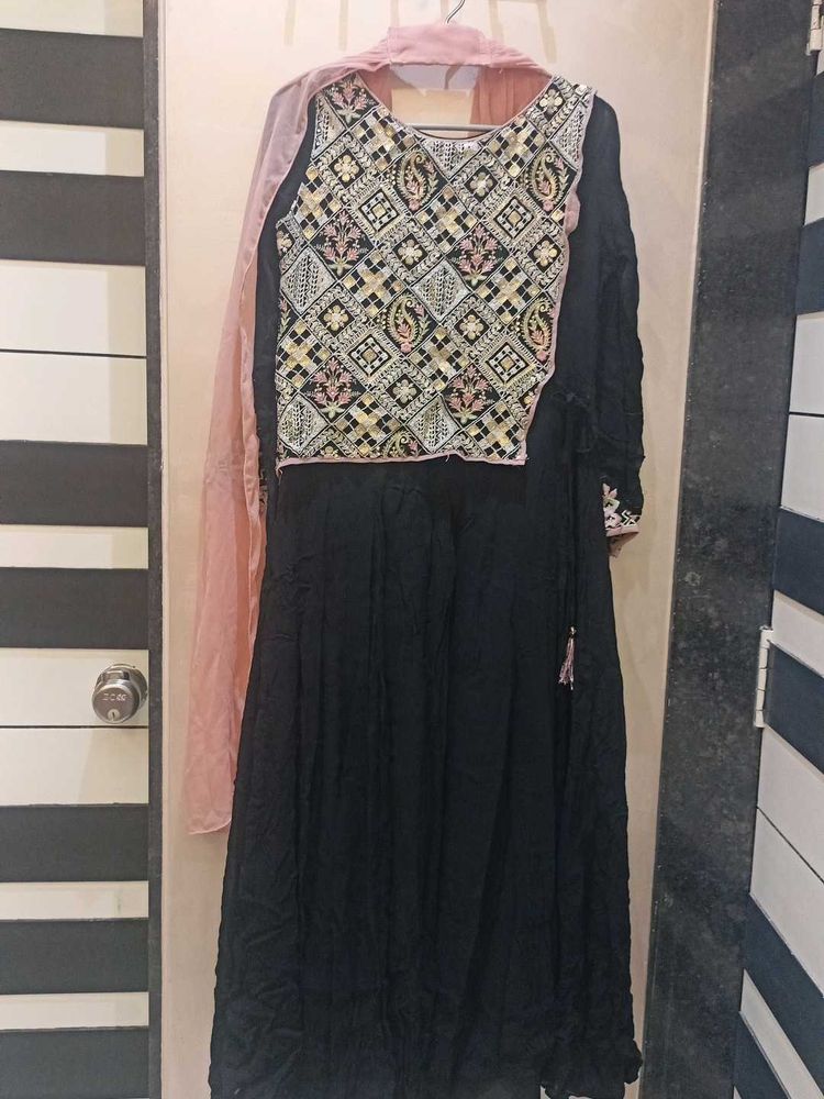 full flare Kali gown with work choli