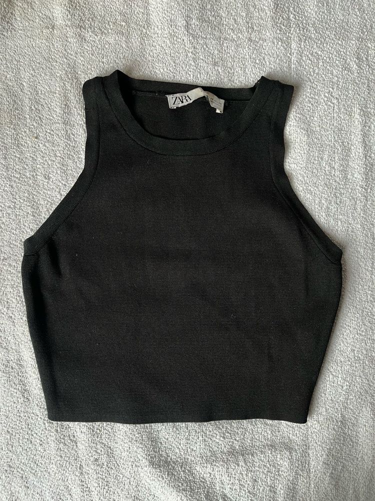 ZARA Black Ribbed Crop Top