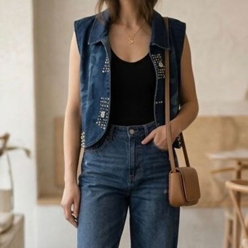 Embellished Denim Vest