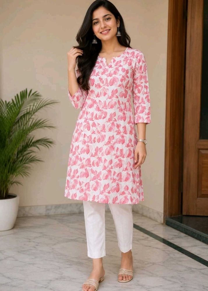 Elegant Pink Leaf Print Kurta