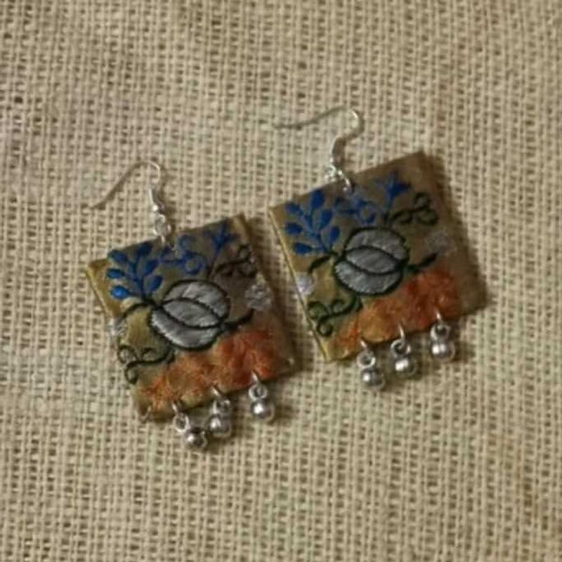 Handmade Embroidered Square Earrings