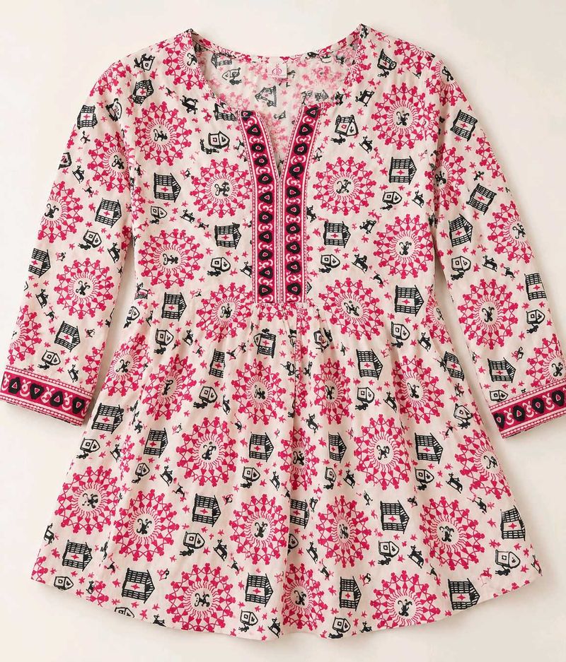 Pink &amp; Black Ethnic Print Kurta