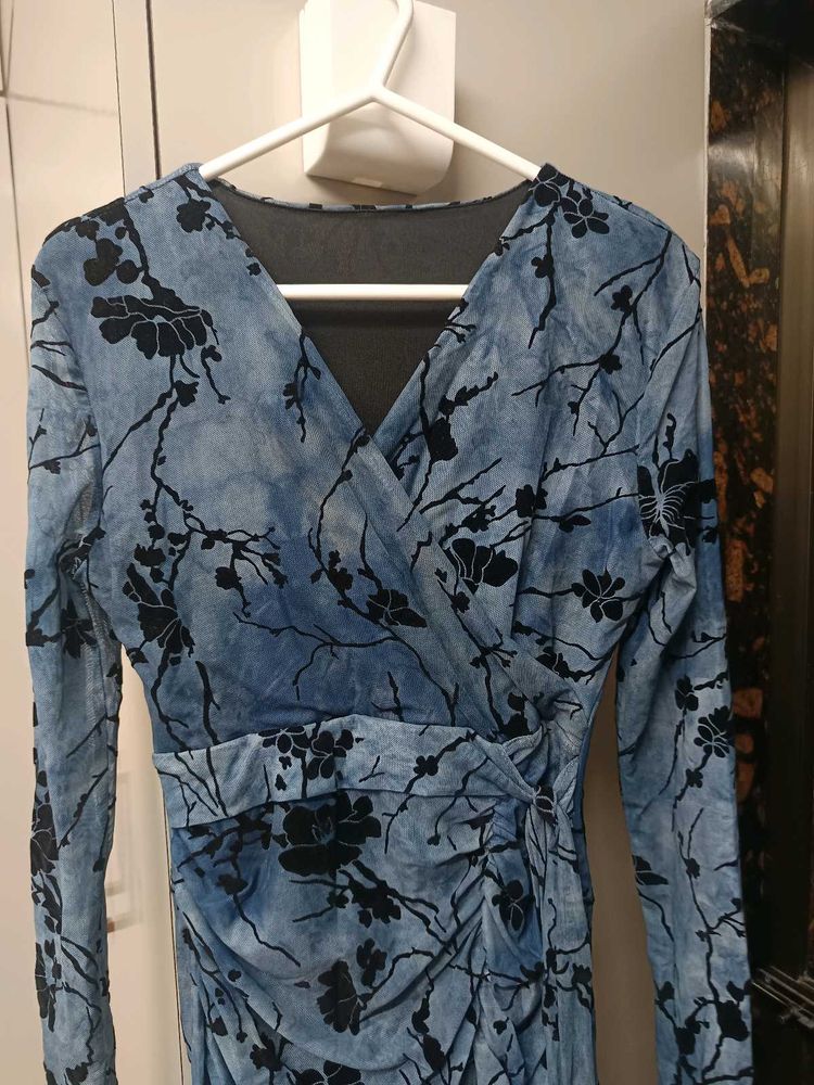 Blue Floral Wrap Dress