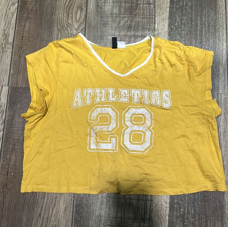 Yellow Cropped Athletics T-Shirt