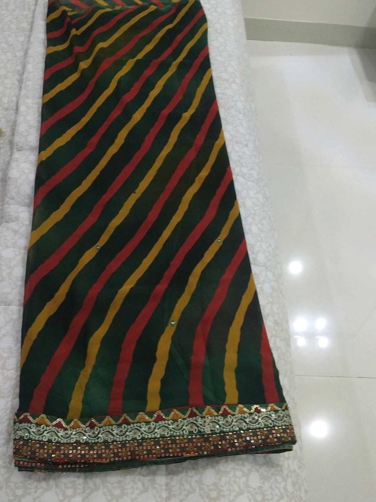 Vibrant Striped Saree with Embellished Border