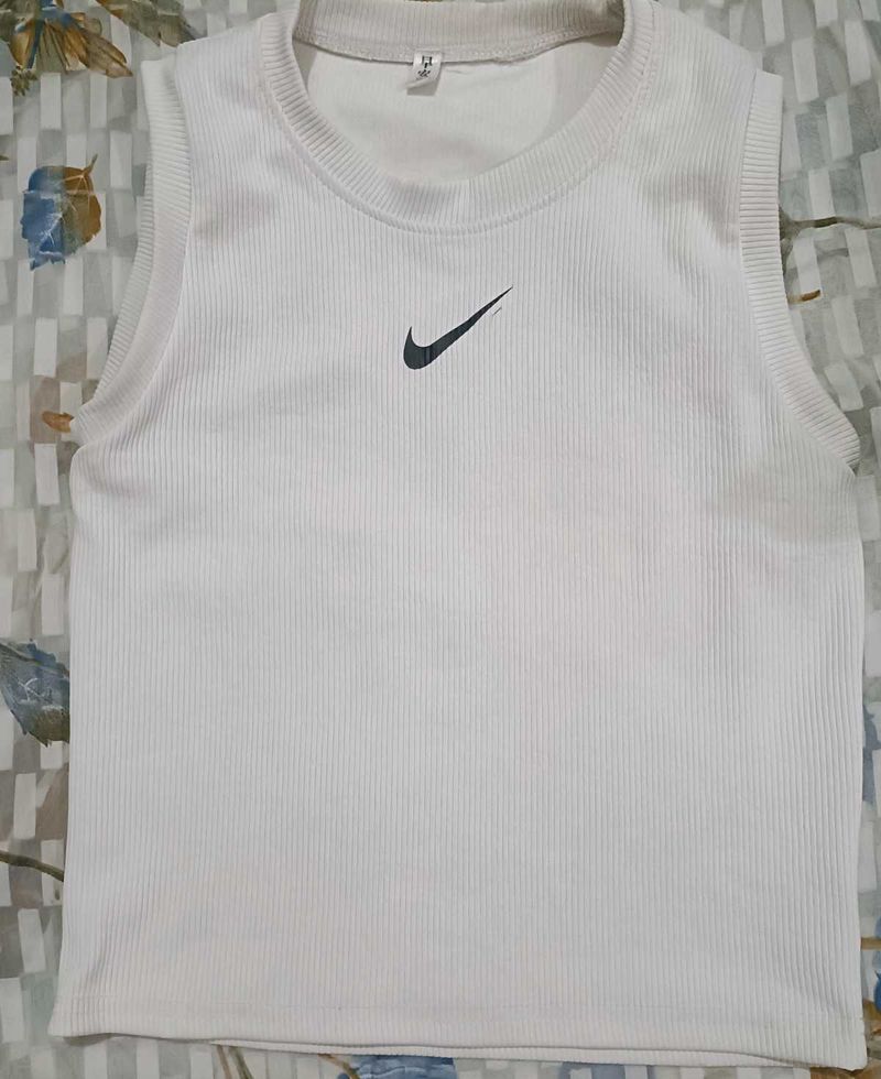 Nike White Ribbed Sleeveless Top