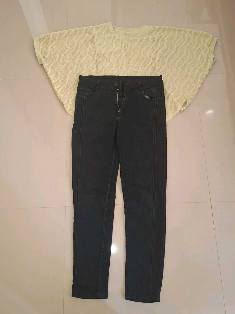 Chic Lace Top &amp; Dark Wash Jeans Set