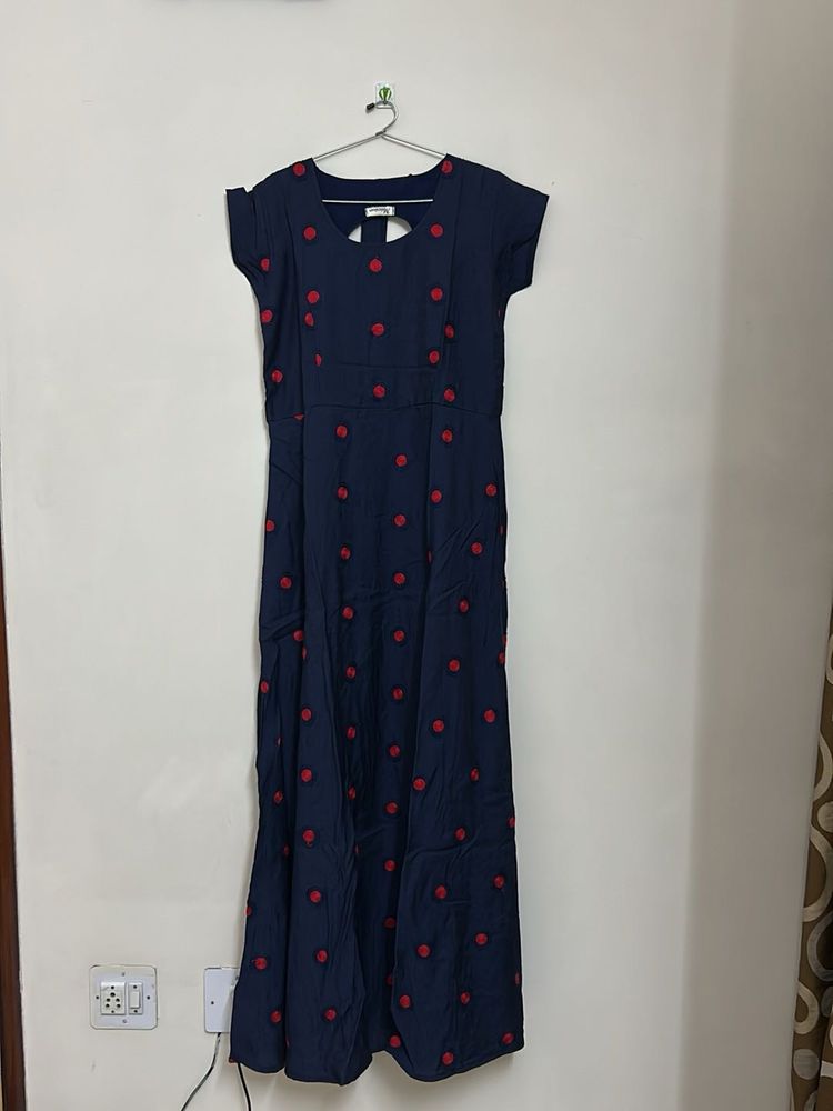 Navy Blue Polka Dot Maxi Dress