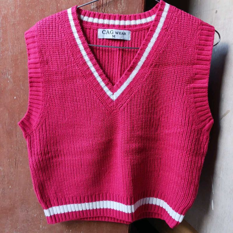 Pinkish red Knit Sweater Vest