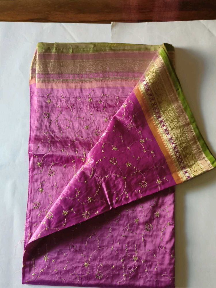 Beautiful Golden and Silver Zari Embroidered Silk