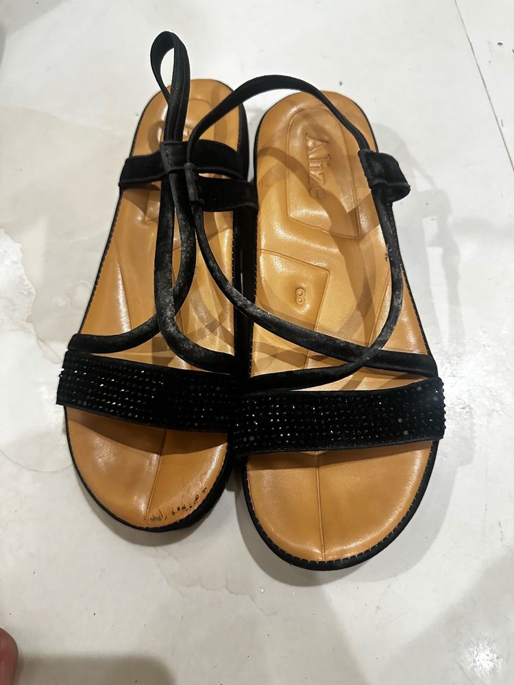 Black Embellished Flat Sandals