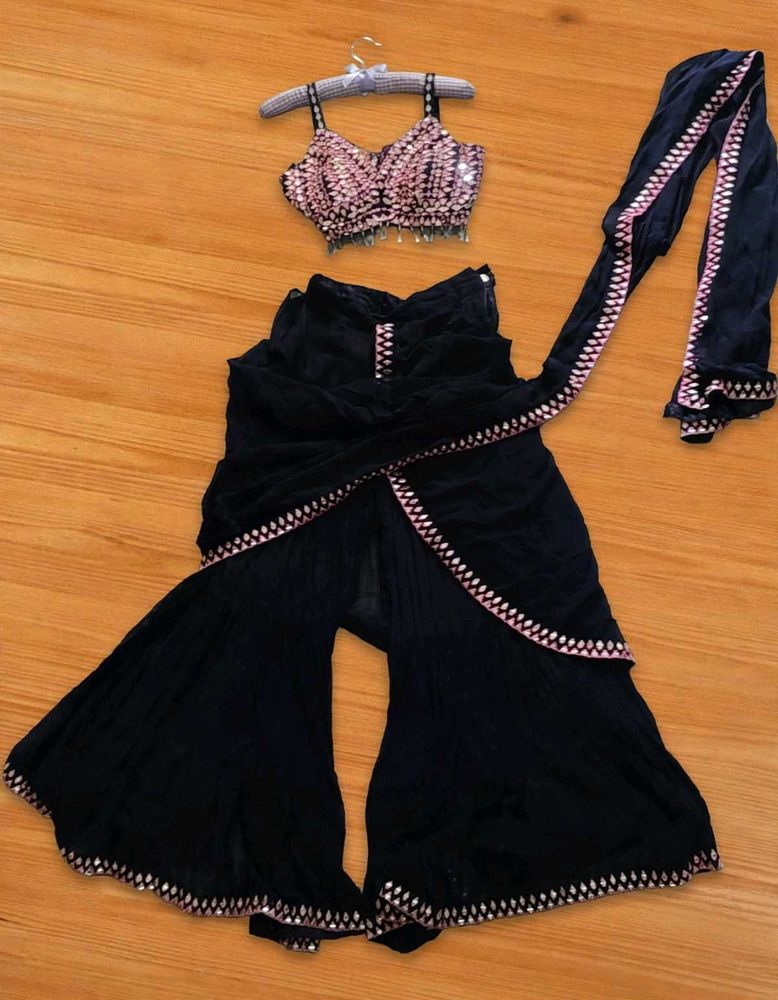 navy blue with pink touch saree style sharara set