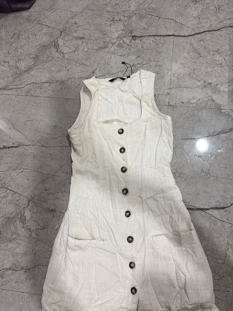 Cream Button-Up Mini Dress