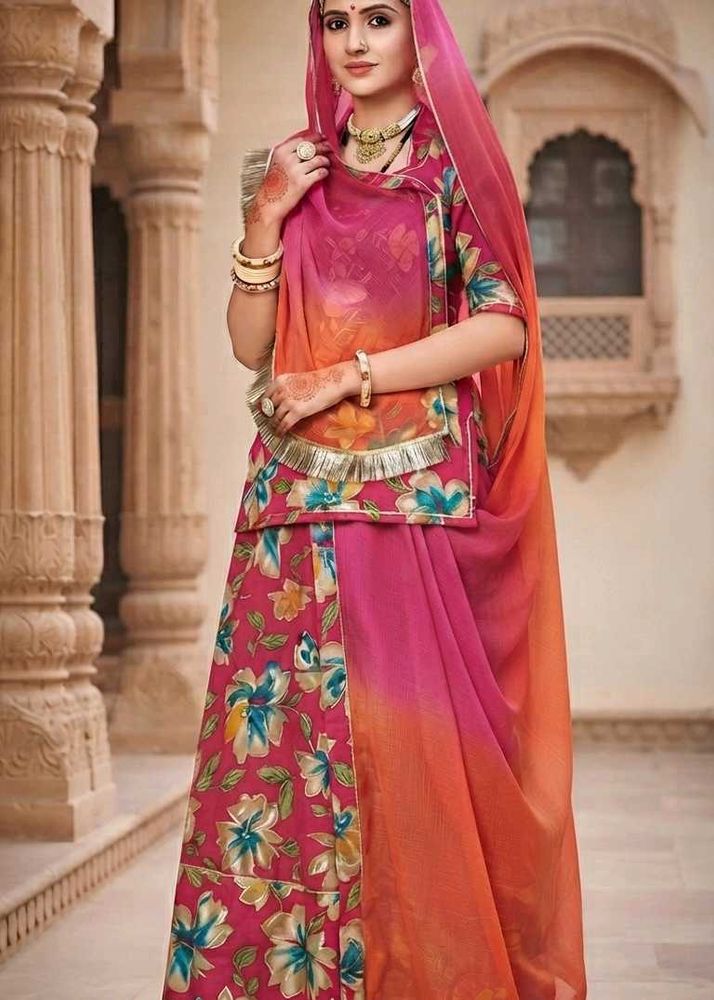 Stunning Floral Print Lehenga Choli material
