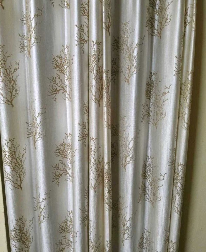 Elegant Cream Curtains with Coral Design