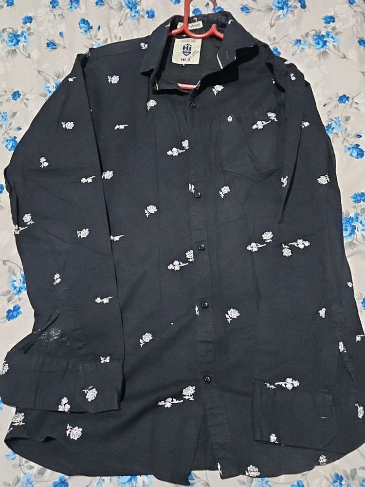 Black Floral Print Men's Shirt