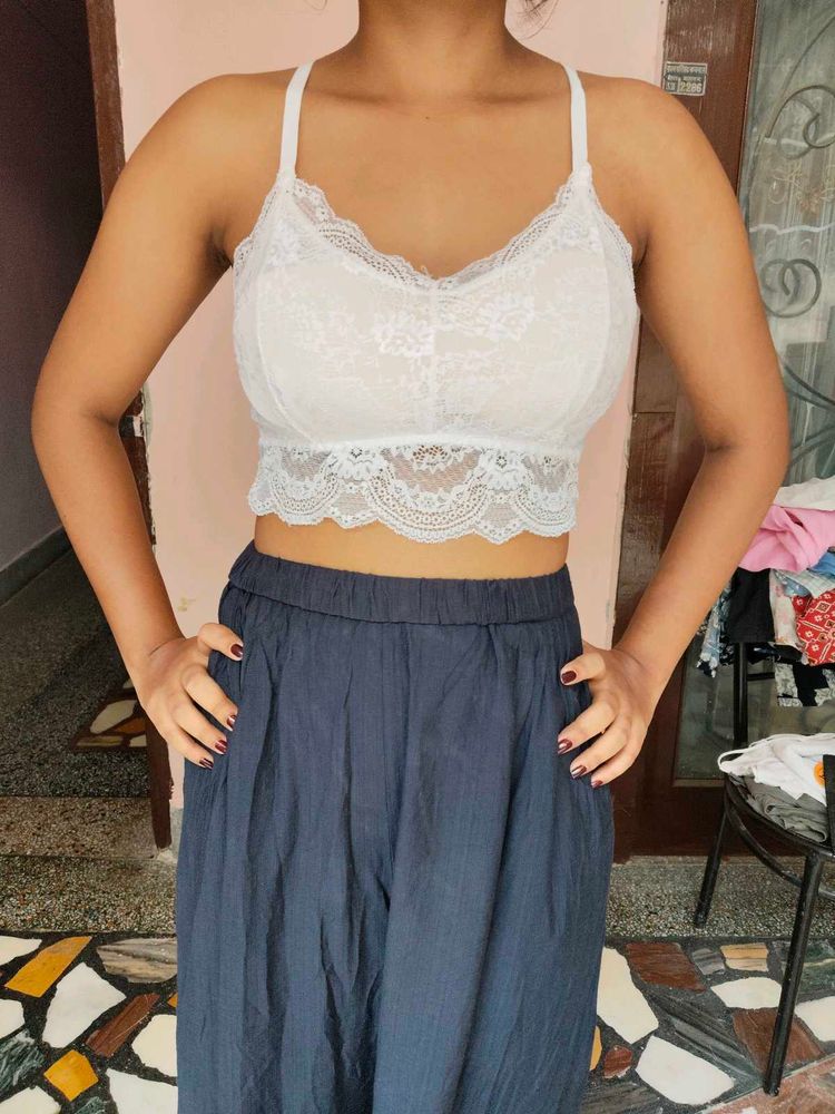 Cream Lace Cropped Bralette Top