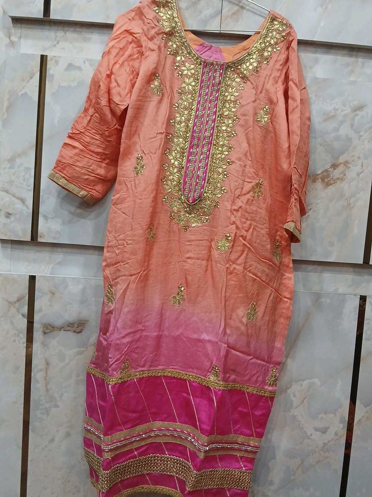 Peach &amp; Pink Embroidered Kurti