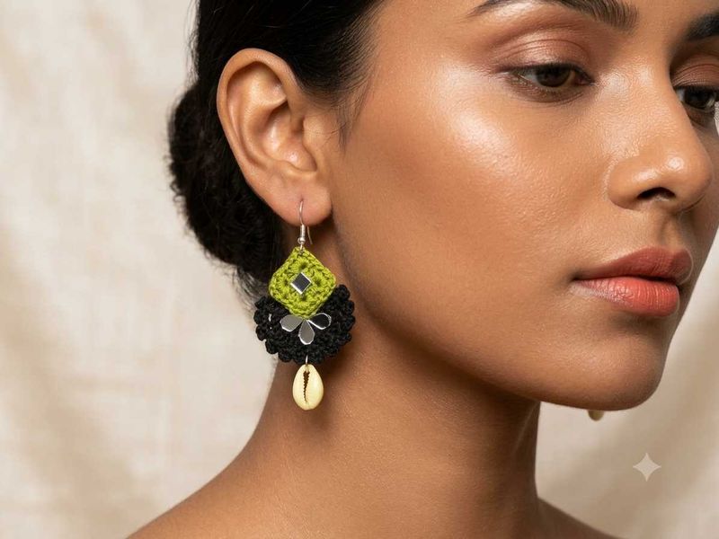 Boho Chic Crochet Earrings with Shell(Navratri)