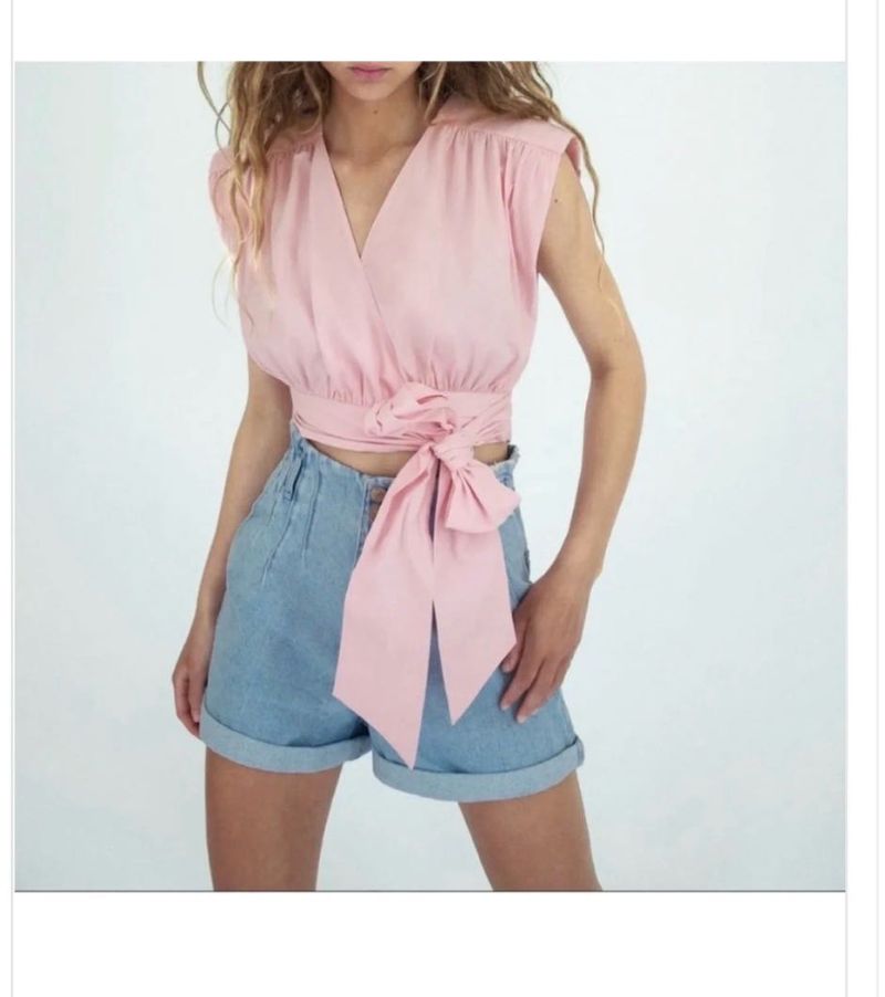 ZARA Pink Wrap Front Crop Top
