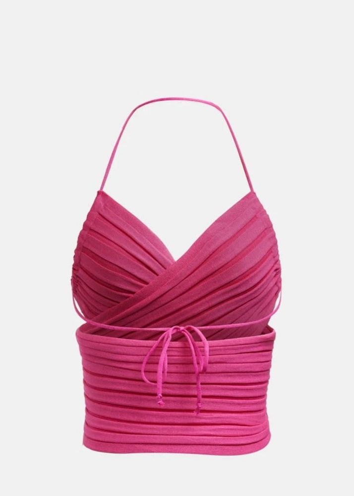 Hot Pink Ruched Halter Top