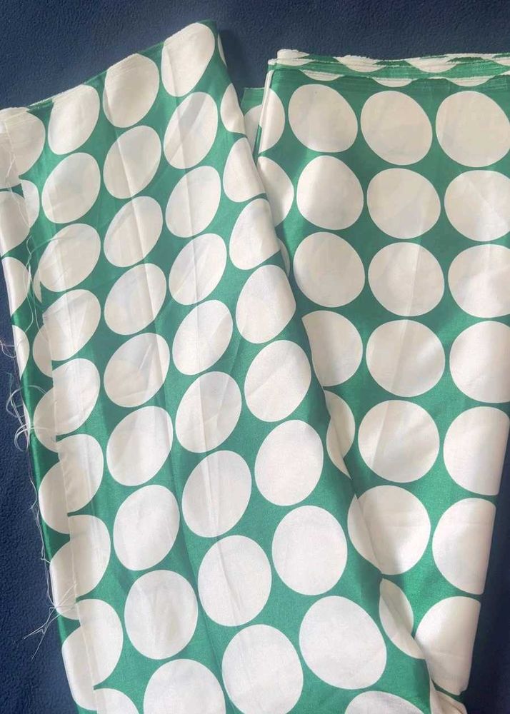 Green &amp; White Polka Dot Dress Material