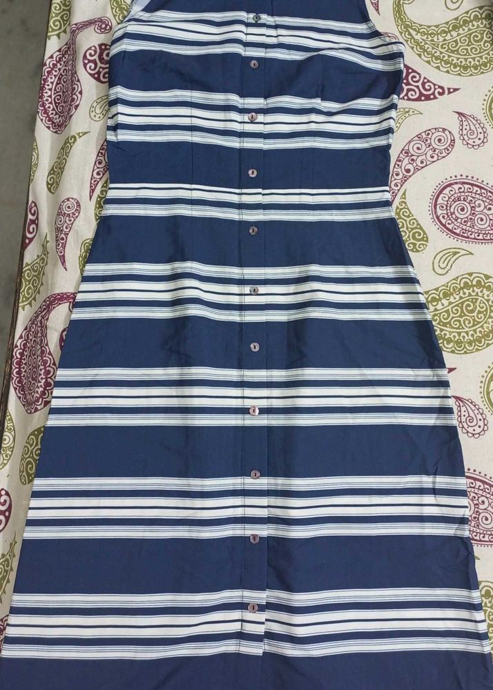 Classic Blue Striped Button-Down Dress