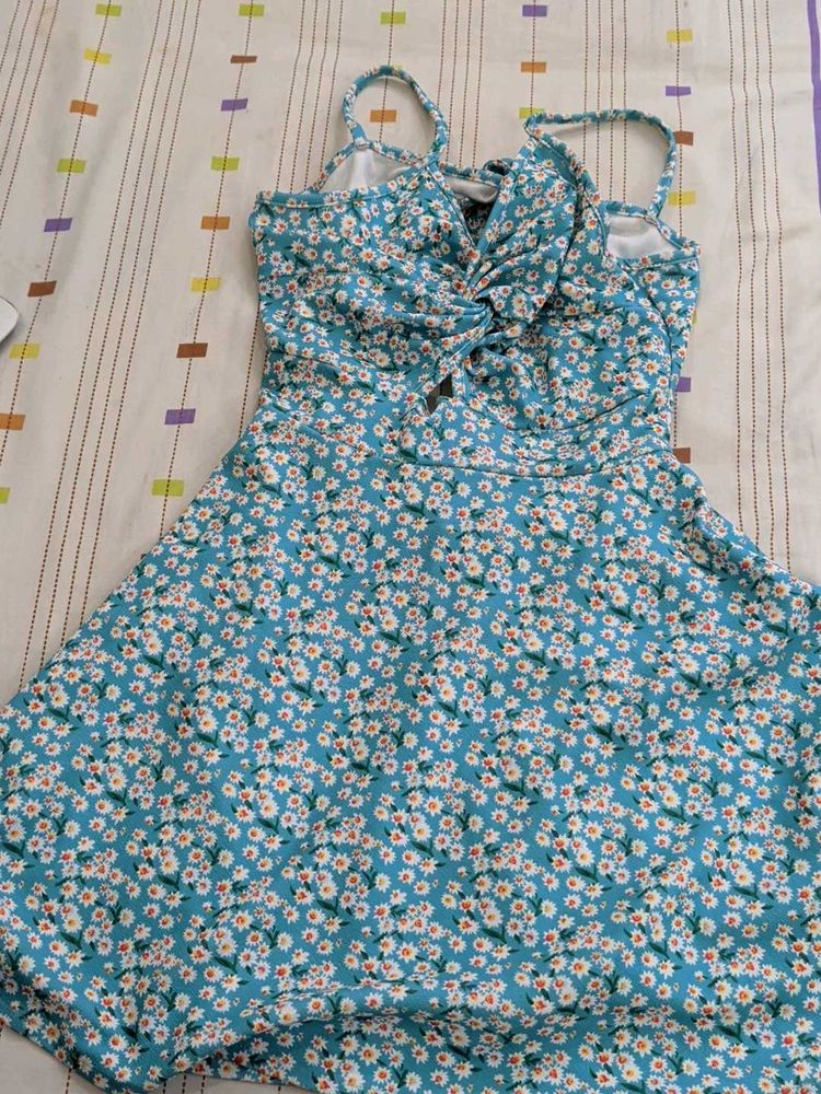 Blue Floral Print Summer Dress