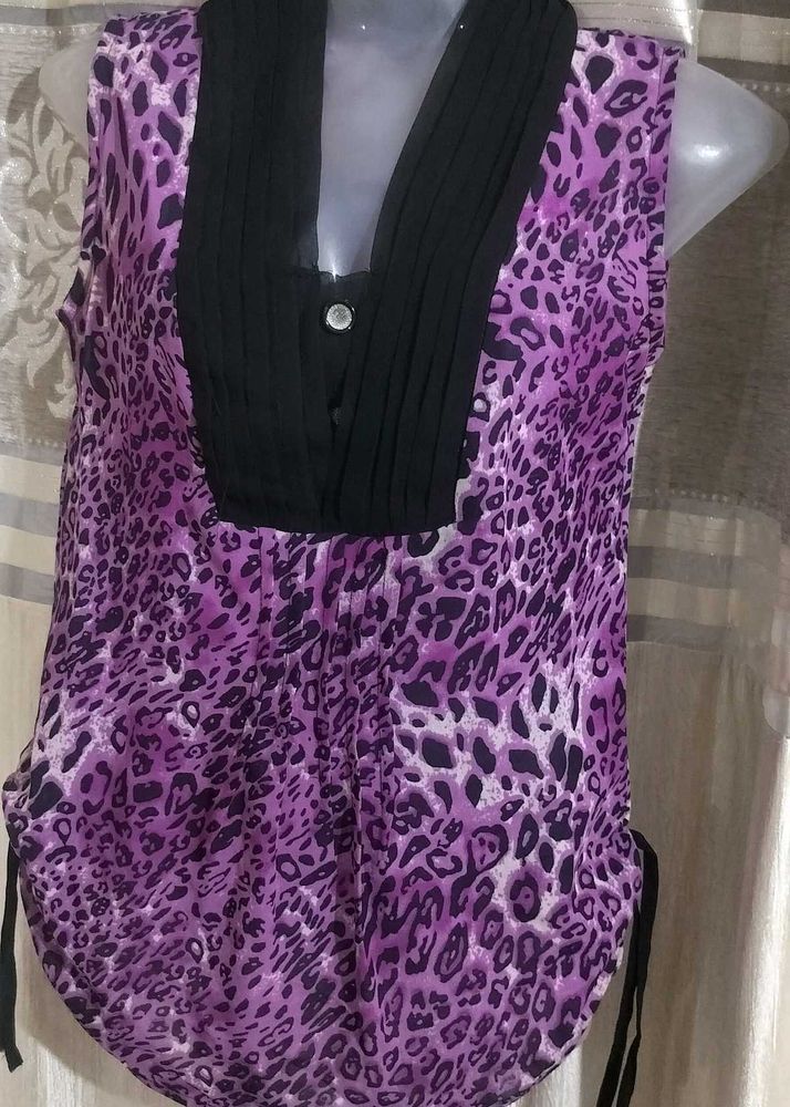 Purple Leopard Print Sleeveless Top