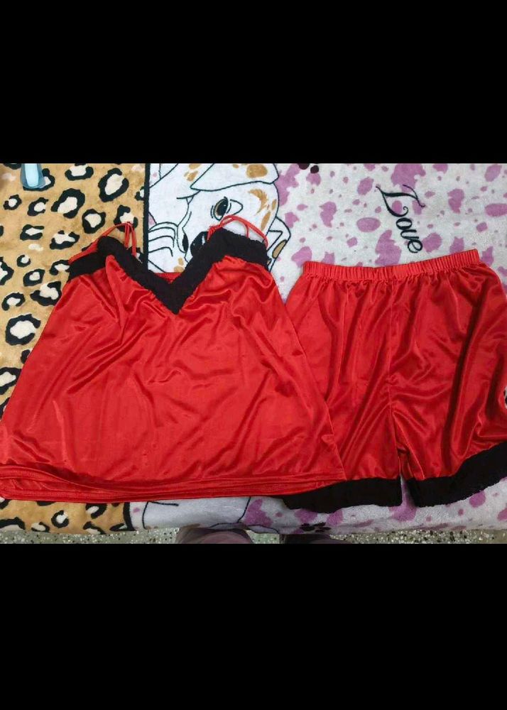 Red Satin shorts night set in 30-32 bust size