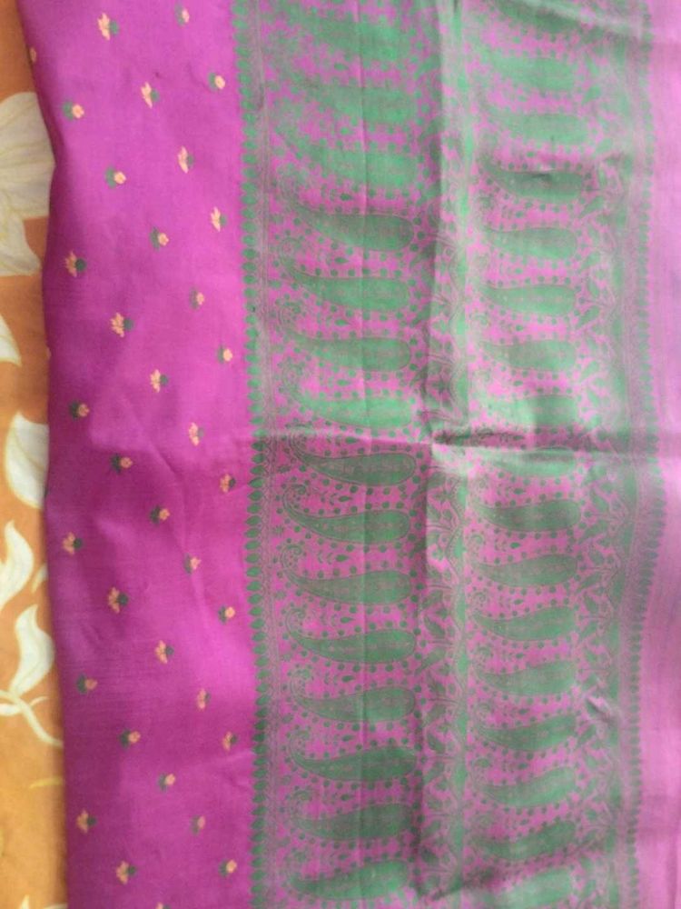 Vibrant Pink Saree with Green Paisley Design