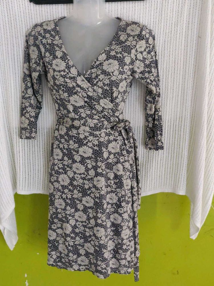 Floral Print Silk Wrap Dress
