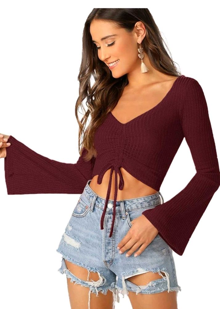 Chic Ruched Bell Sleeve Crop Top🥀