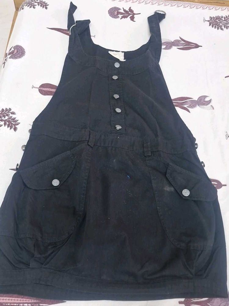 Black Pinafore Dress with Pockets