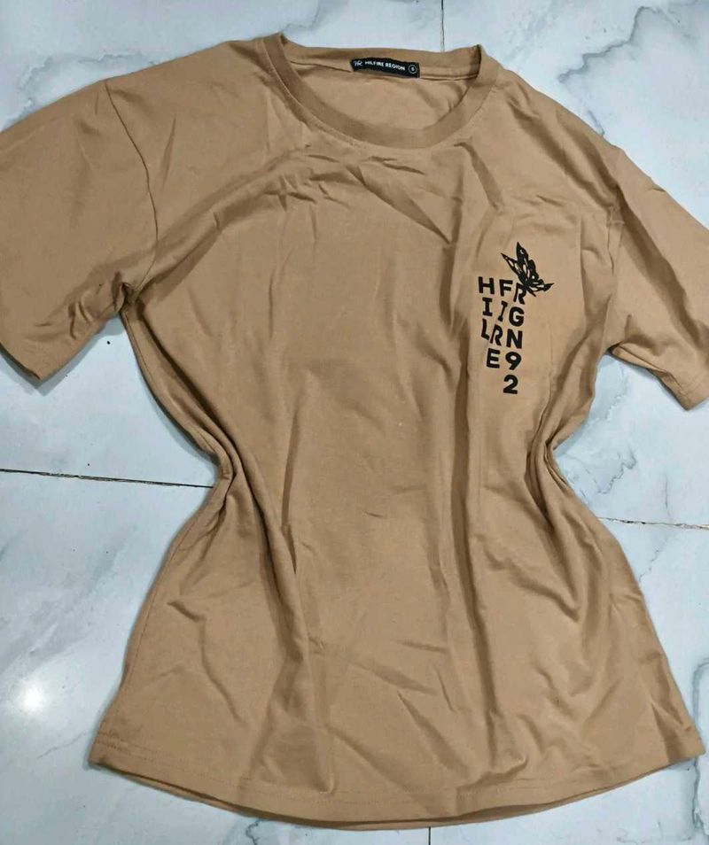 Casual Tan Graphic T-Shirt
