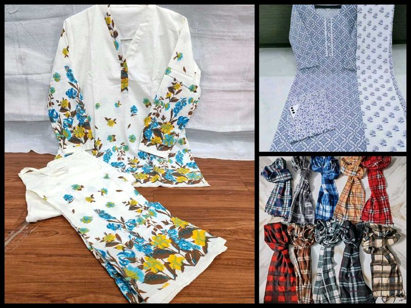 Floral Print Kurta Set with Scarf