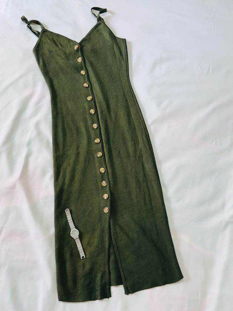 Olive Button-Down Midi Dress