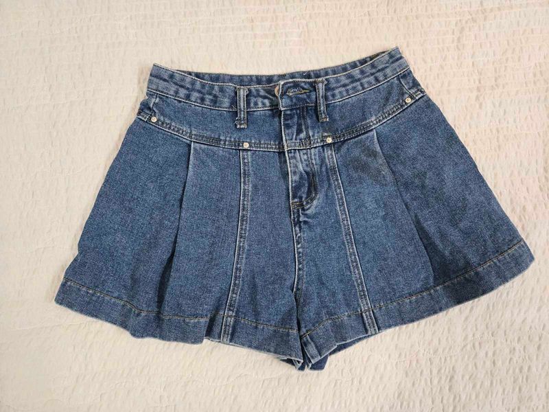 Denim Pleated Skirt Shorts waist 30