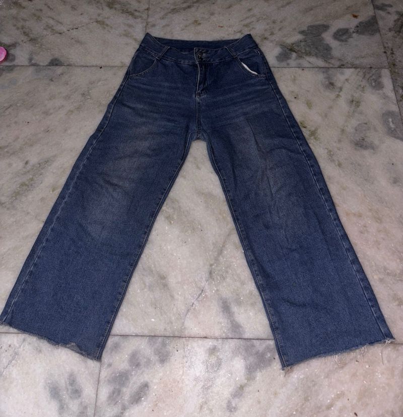 Wide Leg Blue Denim Jeans