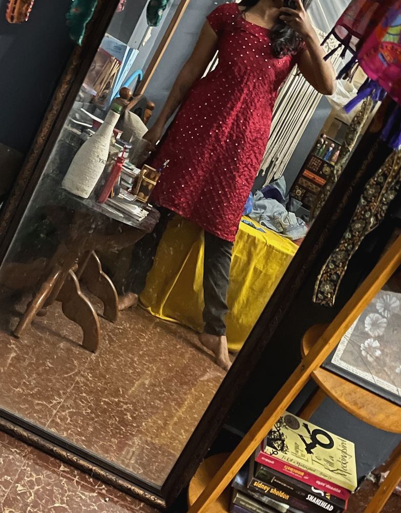 Maroon Glass Work Stitched Top