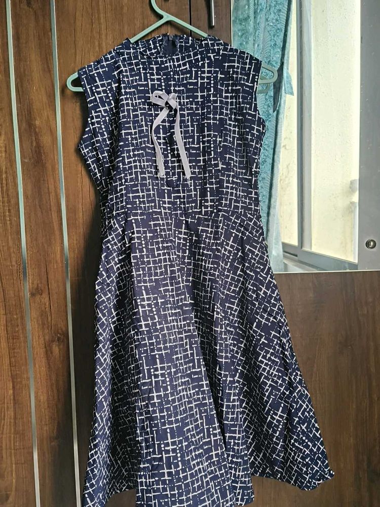 Stylish Blue &amp; White Printed Dress