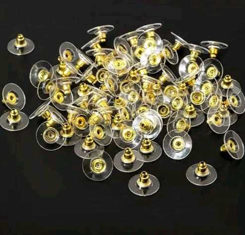 50 pce Earring Backs - Clear &amp; Gold