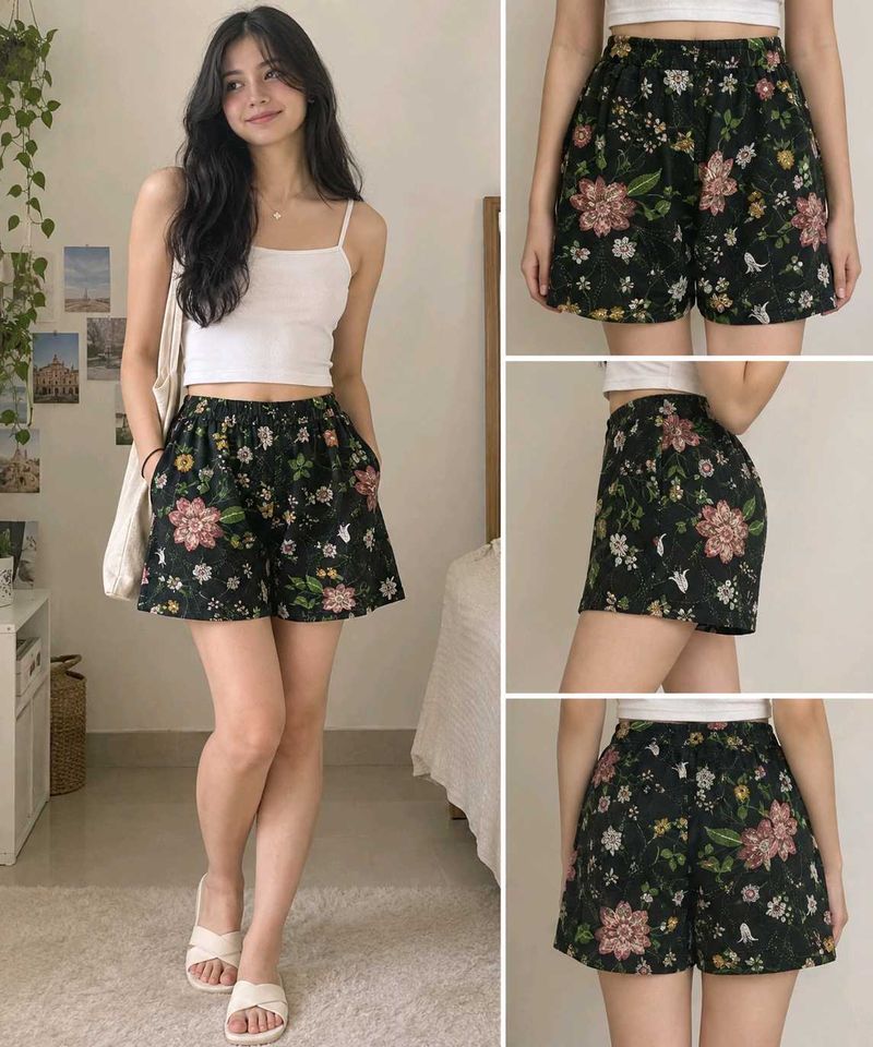 Floral Print High-Waisted Shorts