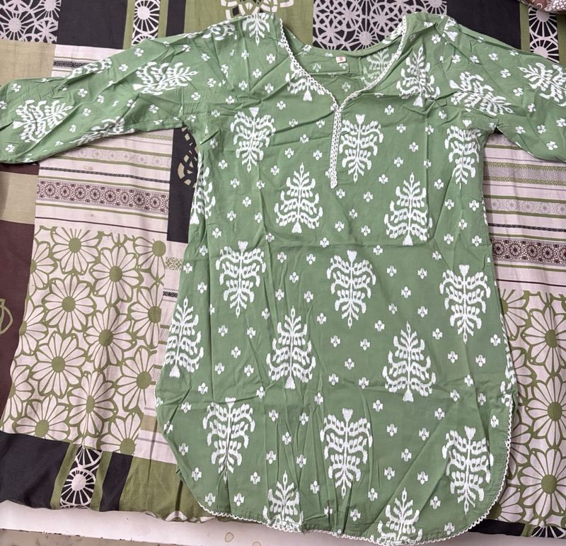 Green Printed Kurta