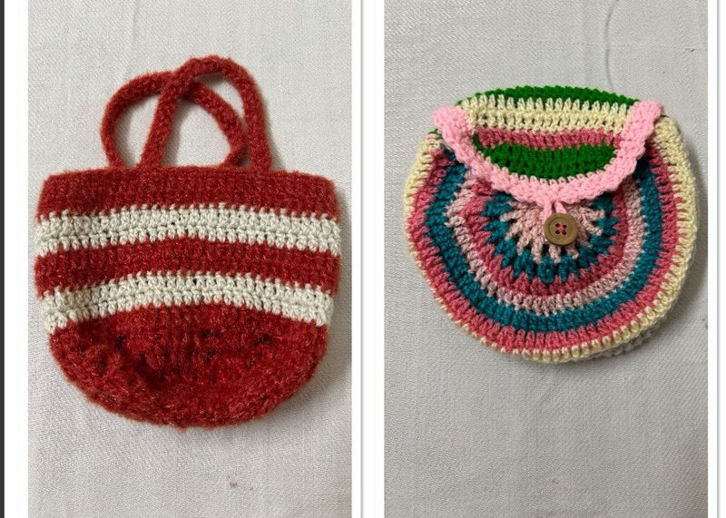🆕Multicoloured Crochet Pouch Bags(Set of 2)