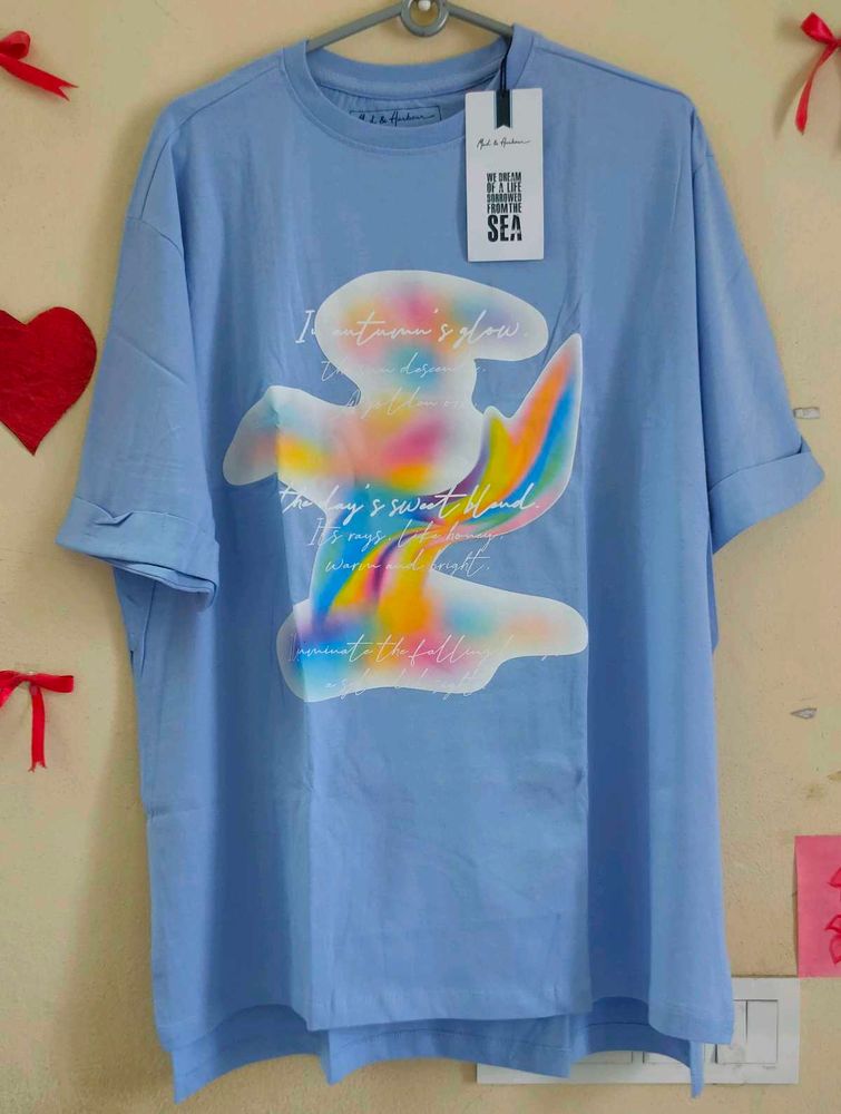 Typography Print Drop-Shoulder Sleeves Tshirt