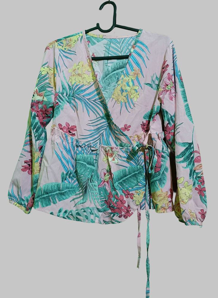 Floral Print Wrap Top