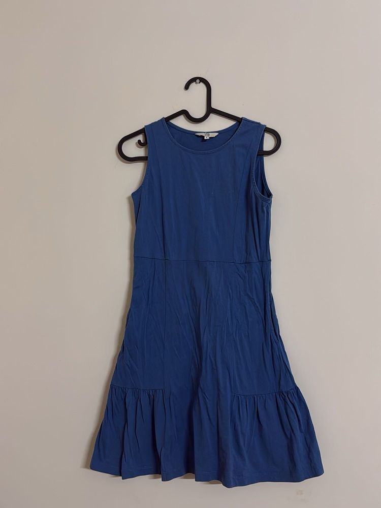 Blue Sleeveless Tiered Dress