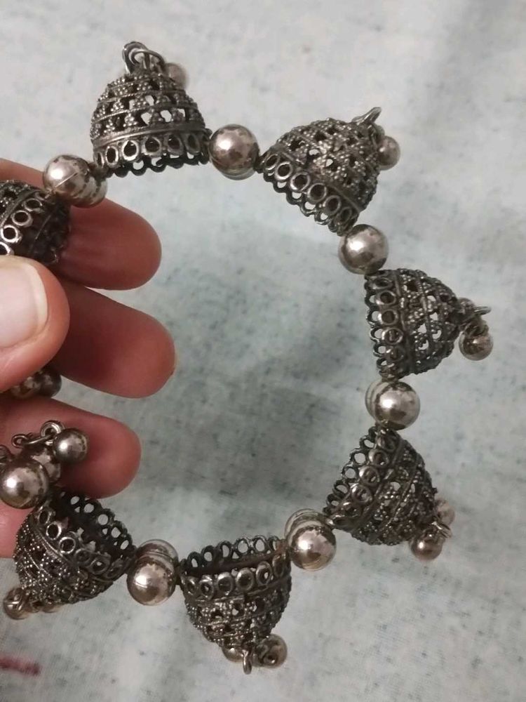 Oxidized Silver Jhumka Bracelet